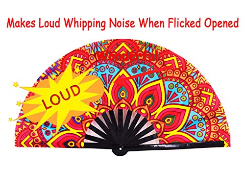 Large Folding Hand Fan Rave Fans, Fantasy Flowers - color: Fantasy Flowers