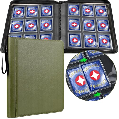 GEAoffice 9 Pockets Top Loader Binder Holds 324 Cards, Side Loading, Green - color: Green