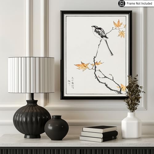 Poster Master Vintage Long-Tailed Tit and Maple Tree Poster - Retro Bird Print - Japanese Art - Gift for Men, Women & Animal Lover - Decor for Bedroom, Living Room or Office - 8x10 UNFRAMED Wall Art - color: Style-04, size: 8"L x 10"W