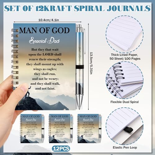 Resurhang 12 Sets Father's Day Notebook Gifts 5.5 x 4.3'' Man of God Spiral Notebook Ballpoint Pens for Father's Day Dad Birthday Gifts - style: Father's Day