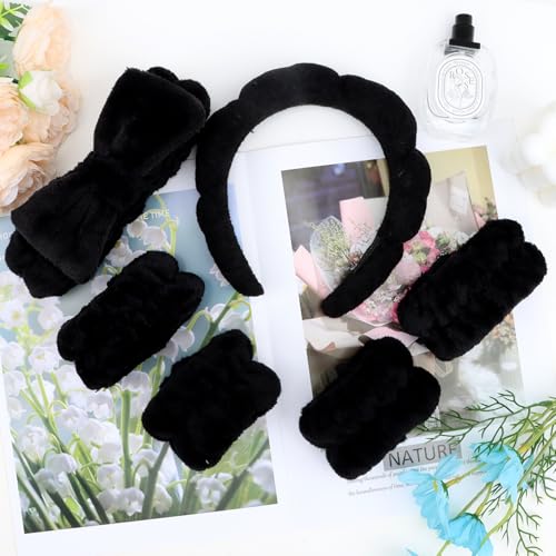 Black Skincare Bubble headband and wristband set for Face Washing - color: Black