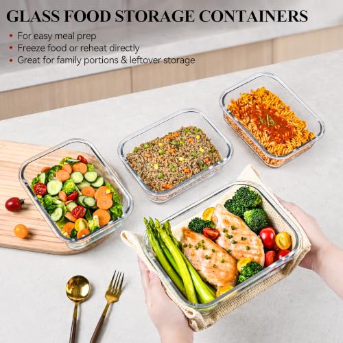 LOVYANXUE 4 Pack 52oz Large Glass Food Storage Containers with Lids, Meal Prep Containers, Glass Storage Containers with Airtight Lid for Storing, Heating, Serving, BPA-Free, Microwave & Oven Safe - color: Grey