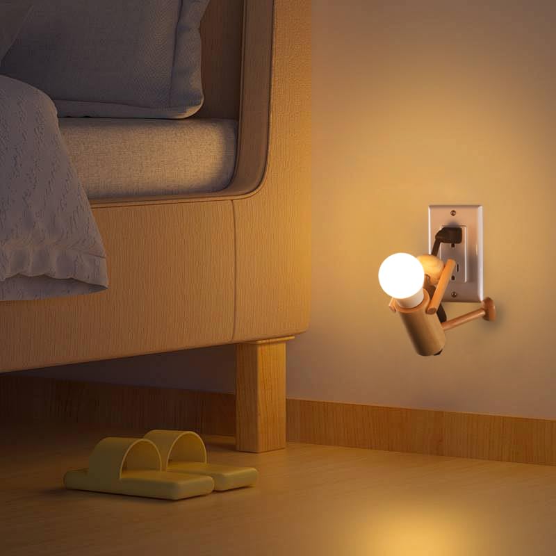 Wooden Night‑Light Desk Lamp – ‘Climber’ Stick‑Figure décor by HMC, Shatterproof LED Bulb, Plug‑in for Outlet, Cool Kid Room or Dorm Table Light