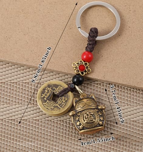1 Pcs Lucky Cat Keychain, Brass Japanese Maneki Neko Good Luck Charm