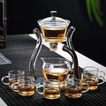 RORA Lazy Kungfu Glass Tea Set Semi Automatic Drip Rotating with Infuser Glass Teapot Set (6 cups) - color: Glass, size: teapot set
