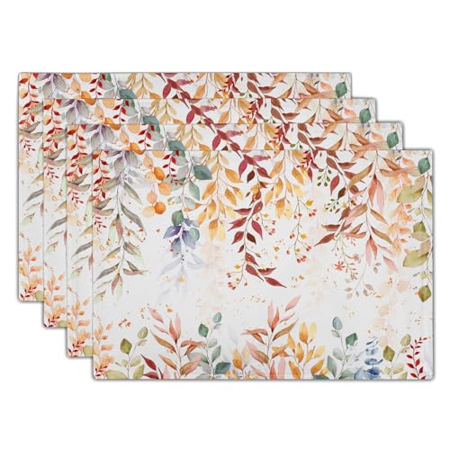 Fall Eucalyptus Leaf Table Placemats Set of 4, Colorful Leaves Heat-Resistant Tabletop Place Mats 12x18 Inch Autumn Seasonal Outdoor Table Mats Decorations for Party Dining Kitchen - color: Fall Colorful Leaves