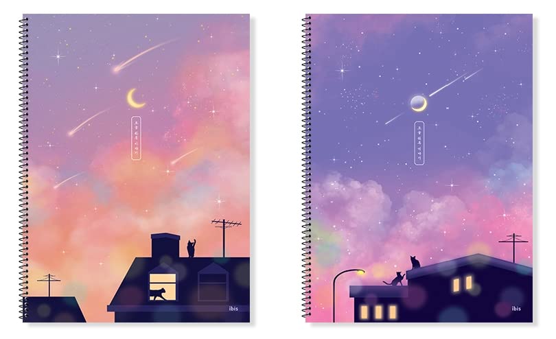 Korean Aesthetic Spiral Notebook Set, 4 Pack, Cute Scenery Design, Lined - style: Lined Notebook