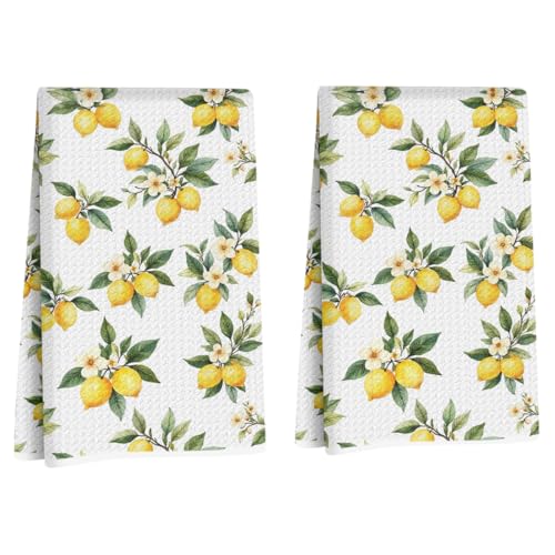 2 Pcs Flower Lemon Kitchen Towels Tea Towel - color: Multi 1600