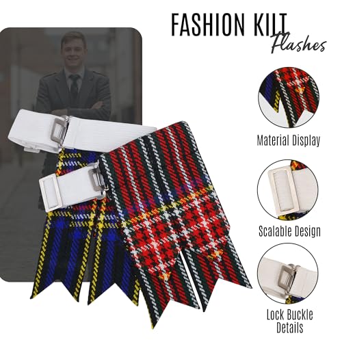 EZE Kilt Flashes for Men with Heavy Buckle Adjusters, Plain & Tartan Kilt Sock Flashes Acrylic Wool - color: Black Stewart