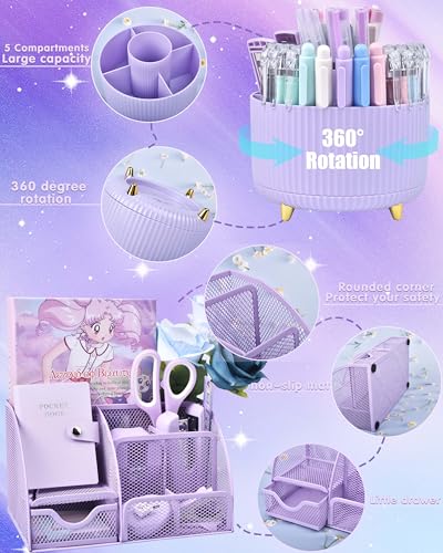 LXEVIHK Purple Desk Accessories 21-Piece Office Supplies Gift Set for Women - color: purple