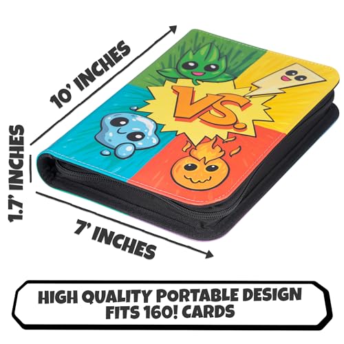 3D Card Binder for Pokemon - Stunning 3D Raised Pk Types Design in PU Leather with Zipper - Includes 4 Pocket Pages for 160 Cards. Great Sleeve Album/TCG Holder/Trading Card Collection Book Gift. - color: Poke Types Compact Version