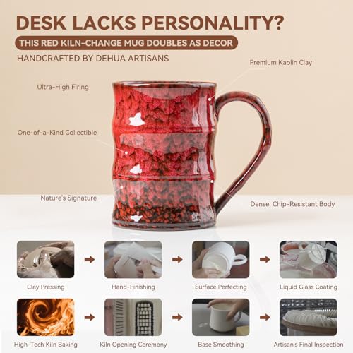 Crimson Ember Ceramic Mug, 22oz Reactive Glaze Coffee Mug, Gift for Him - color: 22oz - Crimson Ember · POWER