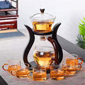 RORA Lazy Kungfu Glass Tea Set Semi Automatic Drip Rotating with Infuser Glass Teapot Set (6 cups) - color: Wooden, size: teapot set