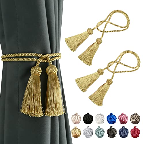 BEL AVENIR 2 Pack Handmade Rope Tassel Curtain Tiebacks - color: Gold, size: 2 Pack