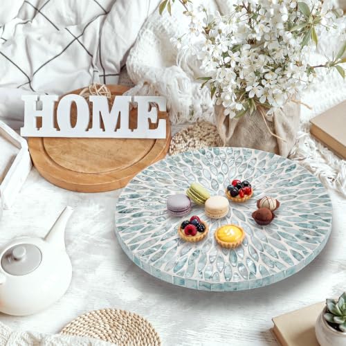 Reallnaive Mother of Pearl Lazy Susan, Round, Blue Floral Petal - color: Blue Floral Petal, style: Round