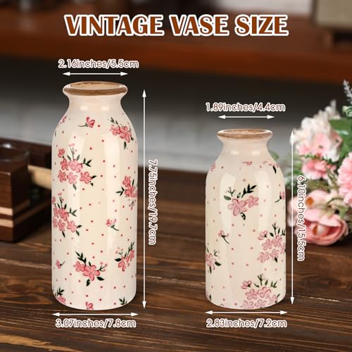 2 Pcs Ceramic Small Vase Rustic Farmhouse Vase Boho Vases Home Decoration for Your Kitchen Bedroom Office Bathroom & Shelf Centerpiece Table Decorative(Romantic)