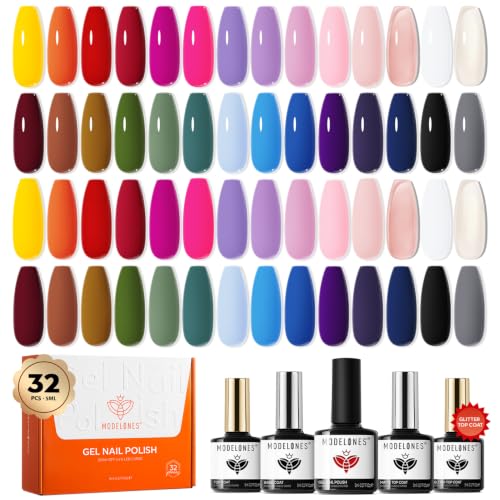 modelones Gel Nail Polish Set Glitter Nude 32PCS 28Colors Red Green Purple - color: A1-Color Story