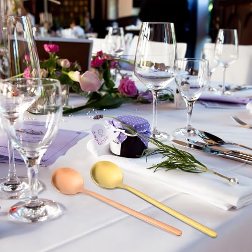 HARFINGTON 6pcs Tea Stirring Spoons 6"(15cm) 304 Stainless Steel Round Soup Spoon with Long Handles for Espresso Sugar Dessert Cereal Ice Cream Cocktail Coffee Bar Accessories, Rose Gold - color: Rose Gold, size: 6"