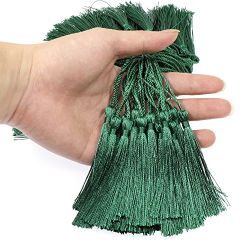 VAPKER 100 Pieces Green Silky Handmade Soft Tassels 13cm/5-Inch With 2-Inch Cord Loop for Jewelry Making, DIY Projects, Bookmarks - color: G:green