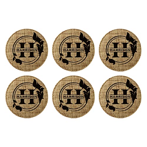 Smile Art Design Family CUSTOM Monogram COASTER Set of 6 with base Round Burlap Material Family Name and Date Personalized Prints Personalized Gifts House warming Wedding Gift Rustic Decor Style1 - color: Style 01, size: Set of 6 - Round Coaster
