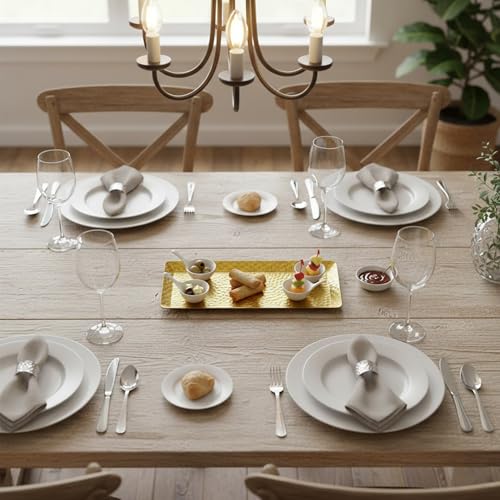 Hammered Rectangular Platter Serving Tray, Gold Stainless Steel Decorative Storage Tray, 9.8 x 4.3 Inch
