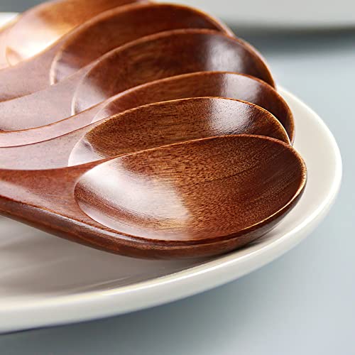 IQCWOOD 7" Korean Wooden Spoons for Eating, 6 Pcs Wooden Soup Spoons