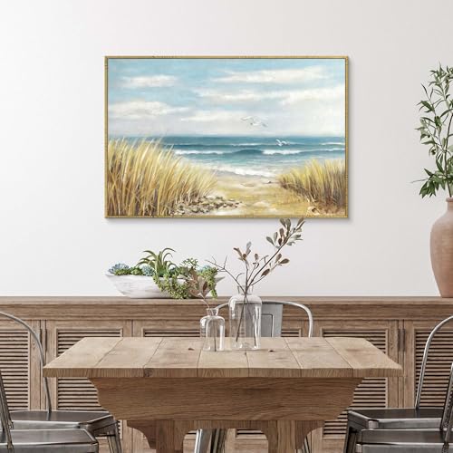 Beach Canvas Picture Wall Art: Large Ocean Sea Framed Painting Coastal Seascape Waves Artwork Decor Abstract Seaside Seashore Seagull Print for Office Living Room Bedroom 45 x 30 Inches - color: Beach Path, size: 45"L x 30"W