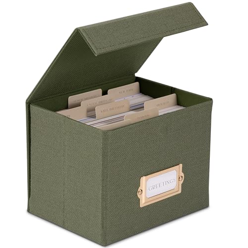 Beautiful Greeting Card Organizer Box With Dividers Holds Up to 300 Cards - color: Sage