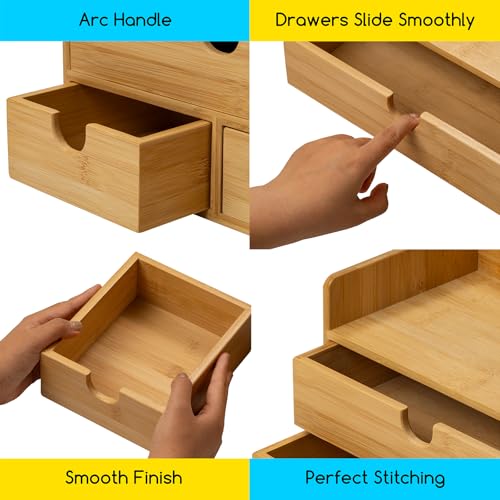 MEEDEN Bamboo Desk Organizer with Drawers: Storage Container with Shelf - color: 3 Drawers with shelf