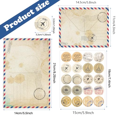 160 Pcs Stationery Paper Envelopes Set - color: Vintage Travel