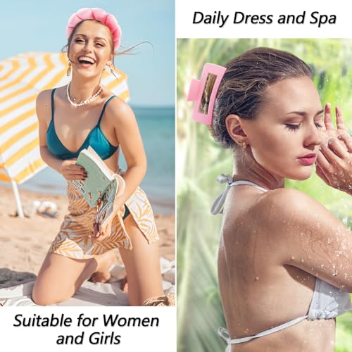 VELSCRUN Spa Headband, Makeup Face Wash Skincare Headbands, 5 Pcs Pink Colorful Sponge Bow Tie Get Ready HairBand Facial Wristband Hair Clips Set, Stuff for Teen Girls Women Trendy Hair Accessories - color: Hot Pink Colorful