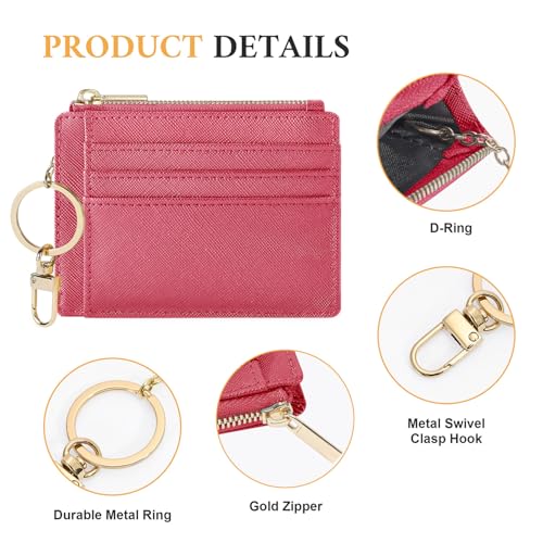 Sodsay Card Case Slim Front Pocket Wallet for Women Credit Card Holder with Keychain | Slim, Credit Card Holder, Front Pocket, with Keychain - color: CH Rose Red