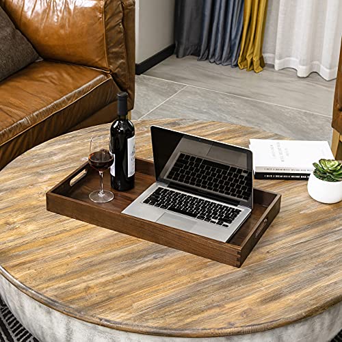 24"x13" Large Handmade Black Walnut Wood Ottoman Tray with Handle - size: 24" x 13" x 2.4"
