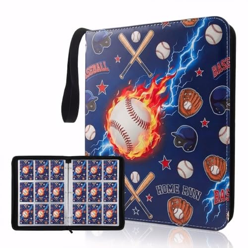 Card Binder 9 Pocket, Blue Baseball, 900 Cards, PU Leather - color: Blue Baseball