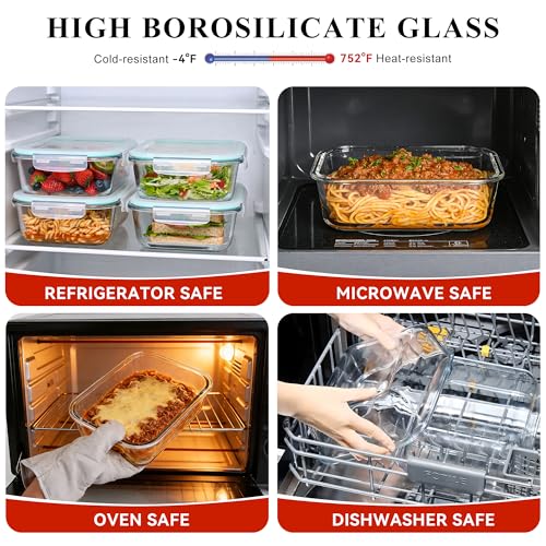 LOVYANXUE 4 Pack 52oz Large Glass Food Storage Containers with Lids, Meal Prep Containers with Airtight Lid for Storing, Baking, Serving, BPA-Free, Freezer, Microwave, Oven & Dishwasher Safe - color: Mint Green