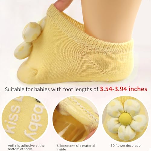 4Packs Baby Girls Socks,Flower Non-Slip Grips for Babies Toddler Princess - color: Purple Yellow Pink Light Bule
