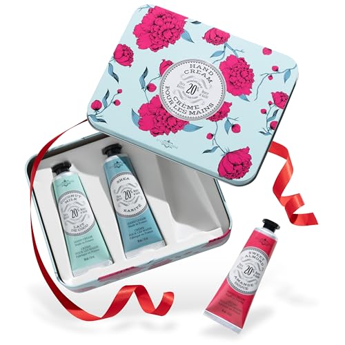 La Chatelaine 20% Shea Butter Hand Cream Travel Size Tin, Gift Set for Women, Nourishing Hand-Care Set for Holiday (Coconut Milk, Shea, Sweet Almond or Rose Blossom) - style: Aqua Trio