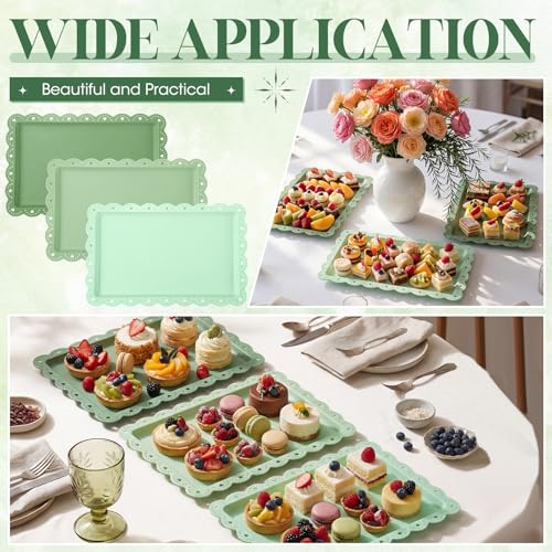 6 Pcs Green Serving Trays Plastic Food Platters - color: Green