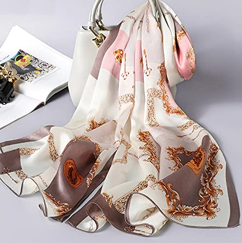 ANDANTINO 100% Silk Long Scarf-Women Large Oblong Shawls with Gift Packed - color: Chains-pink&gray