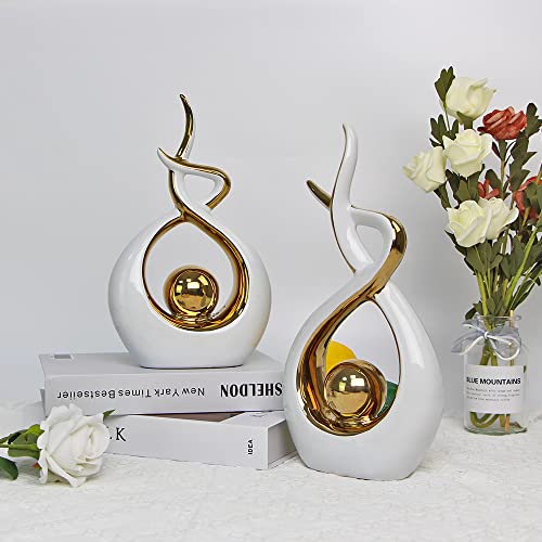 Norrclp Home Decor Modern Abstract Art Ceramic Statue Table Decor (Small) - color: White and Gold, size: Small