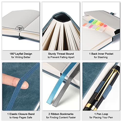 College Ruled Notebook 8.5" x 11", 312 Numbered Pages Lined Leather Journal - color: Grey Blue, size: A4