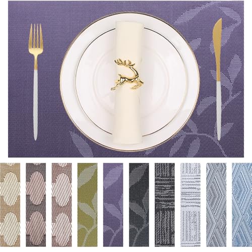 Leaf Placemats Set of 4 Non-Slip Heat-Resistant Vinyl Washable Place Mats for Kitchen Table Indoor Outdoor Durable (18"x12", Purple) - color: Leaf: Purple, size: 4 Placemats