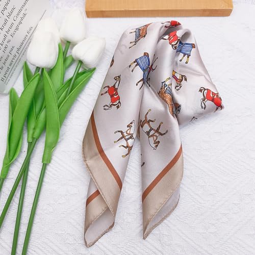 100% Mulberry Silk Neck Scarf for Women Square Neckerchief – 21 inch - color: Khaki