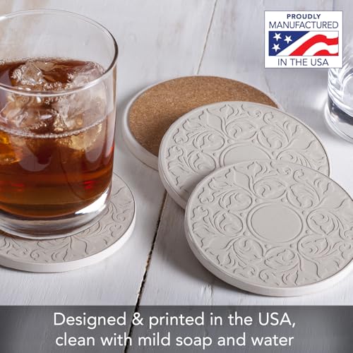 Thirstystone Victorian Lace 4 Pack Embossed Stone Coaster Set Manufactured in The USA Absorbent Classic