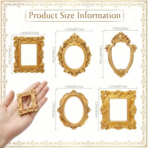 Vicenpal 60 Pcs Mini Gold Picture Frames Vintage Resin Tiny Photo Frame Antique Miniature Mini Vintage Picture Frame for Jewelry Display DIY Nail Photography Home Hotel Wedding Christmas Tree Decor - style: Assorted(all 5 Size)