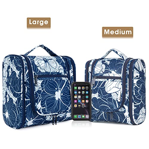 Narwey Large Hanging Travel Toiletry Bag for Women, Makeup Cosmetic Bag - color: B-Blue Lotus, size: Large