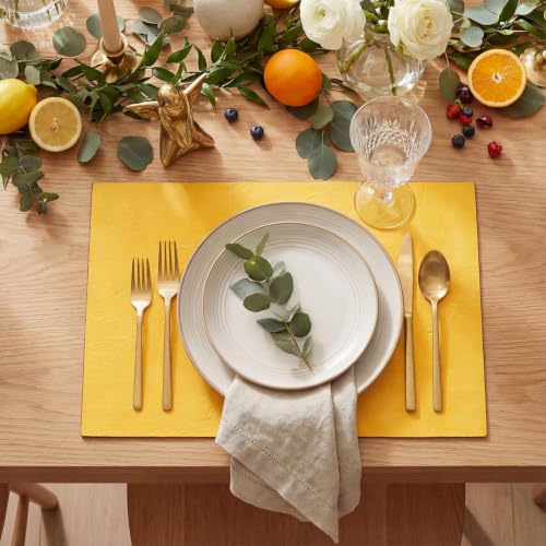 Artoid Mode Yellow Faux Leather Placemats Set of 4 - color: Yellow, size: 12" x 18", Rectangular Set of 4