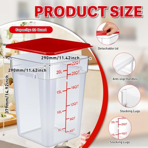 2 Pack Square Food Storage Container With Lid,12-22 Quart Commercial Storage Box With Scale & Handle,Cake Making,Dough Marinating Meat,Kitchen Supplies (Polycarbonate, 22 Quart) - color: Polycarbonate, size: Square-22 Quart