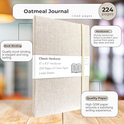 Portage Lined Hardcover Aesthetic Notebook Writing Journal – Bleed-Proof Paper Notepad for Journaling, High GSM, A5 Notebook, Cream Pages - Oatmeal, 6 x 8.5 Inches, 224 Pages - color: Oatmeal, size: Lined Pages