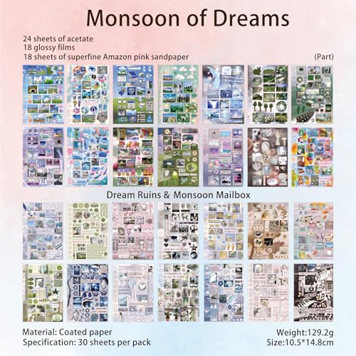 Monsoon Postbox Sticker Book, 30 Sheets Japanese Decals - color: Dream Monsoon